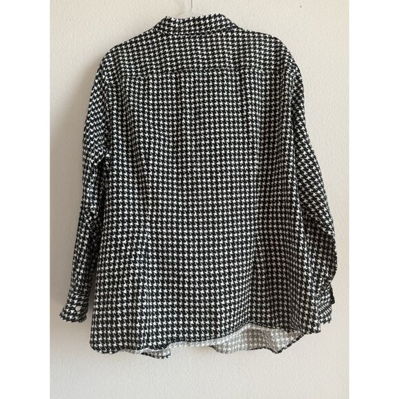 CHAPS No-Iron Button Down Black‎ White Houndstooth Contrast Cuffs Top Size 2X - Picture 5 of 10